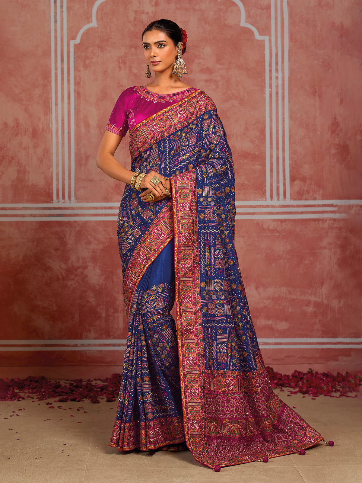 Purple shana silk artisan saree with unstitched blouse