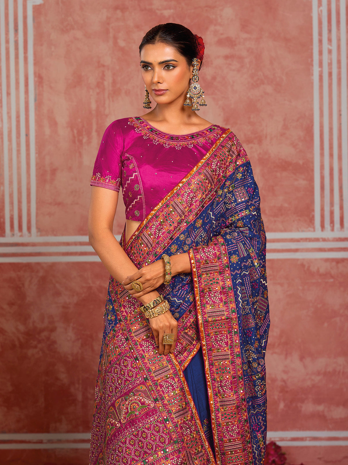Purple shana silk artisan saree with unstitched blouse