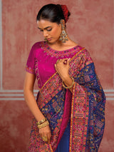 Purple shana silk artisan saree with unstitched blouse
