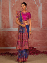 Purple shana silk artisan saree with unstitched blouse