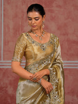 Silver ziraf silk opulent saree with unstitched blouse
