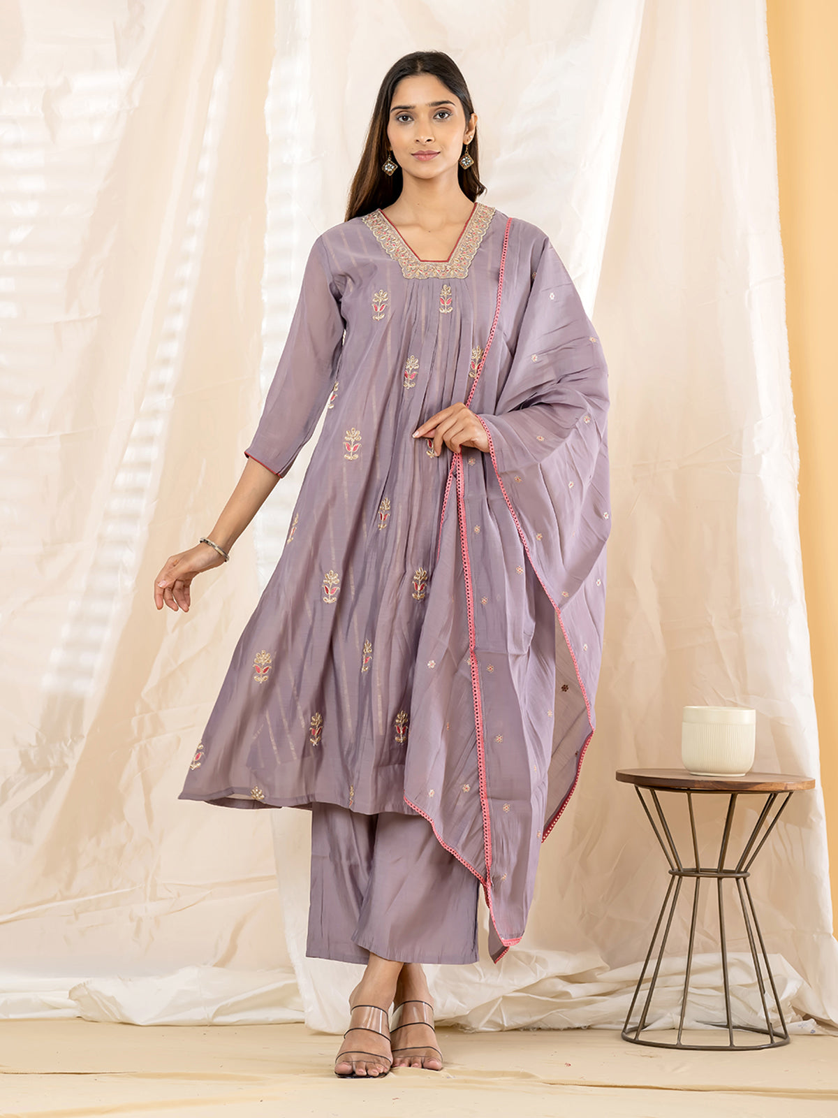 Lavender floral anarkali women palazzo kurti set