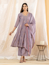 Lavender floral anarkali women palazzo kurti set