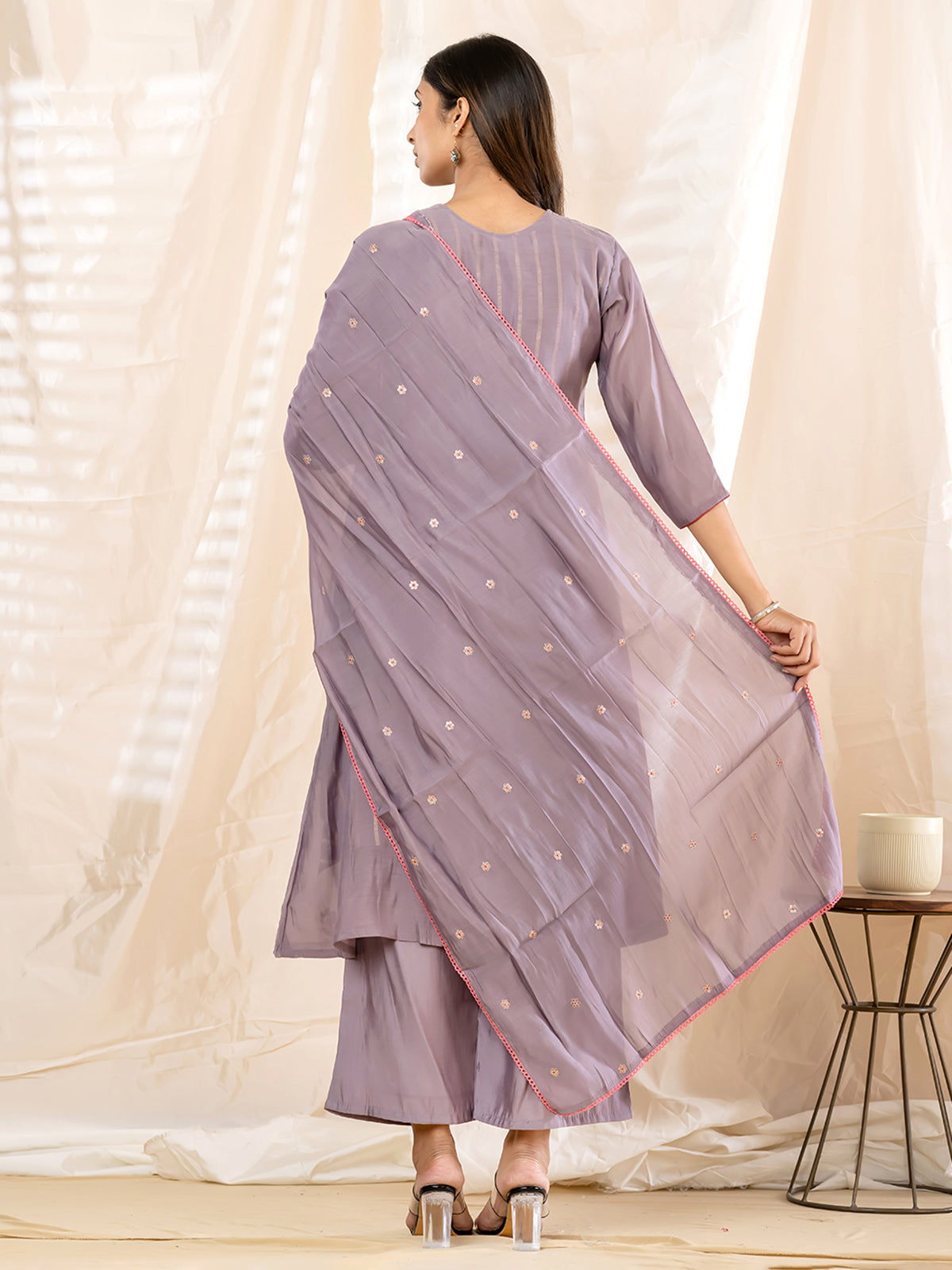 Lavender floral anarkali women palazzo kurti set