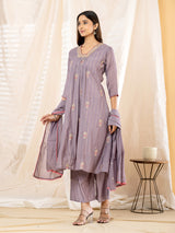 Lavender floral anarkali women palazzo kurti set