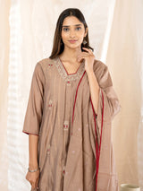 Beige floral anarkali women palazzo kurti set