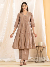 Beige floral anarkali women palazzo kurti set