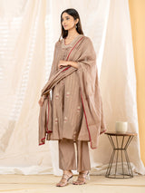 Beige floral anarkali women palazzo kurti set