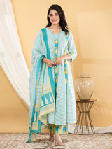 Sky blue paisley anarkali women pant kurti set