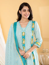 Sky blue paisley anarkali women pant kurti set