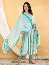 Sky blue paisley anarkali women pant kurti set