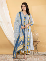 Indigo blue paisley anarkali women pant kurti set