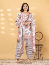 Off white botanical printed women palazzo kurti set