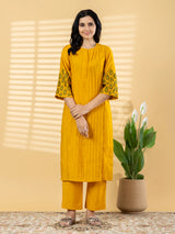 Yellow pin tuck women pant kurti set
