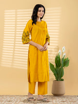 Yellow pin tuck women pant kurti set