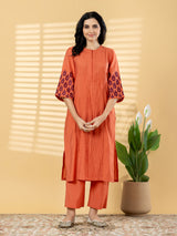 Dusty orange pin tuck women pant kurti set