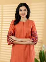 Dusty orange pin tuck women pant kurti set