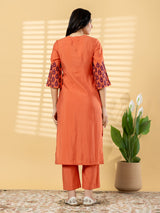 Dusty orange pin tuck women pant kurti set