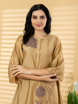 Gold floral patchwork women palazzo kurti set