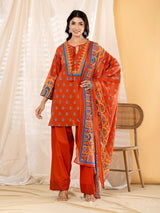 Rust orange ajrakh printed women salwar kurti set