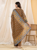 Brown ajrakh printed women salwar kurti set