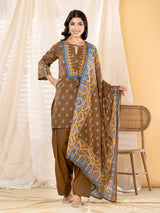 Brown ajrakh printed women salwar kurti set