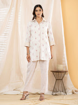 Off white ikat printed women pant kurti set