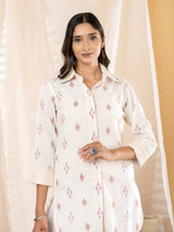 Off white ikat printed women pant kurti set
