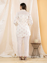Off white ikat printed women pant kurti set