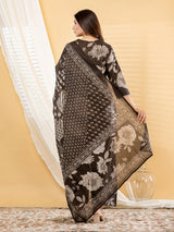 Deep charcoal floral women palazzo kurti set