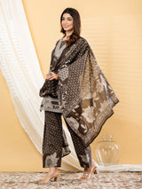 Deep charcoal floral women palazzo kurti set