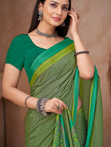 Green geometric printed crepe silk saree