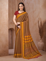 Yellow traditional printed crepe silk saree