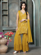 Yellow women leheriya embellished sharara set