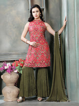 Green women geometric lattice sharara set