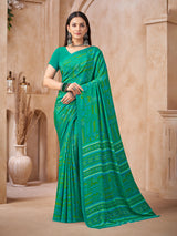 Green abstract printed crepe silk saree