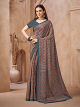Grey kalamkari printed crepe silk saree