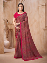 Red heritage printed crepe silk saree