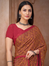 Mustard printed crepe silk saree