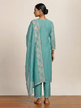 Aqua blue women floral zari kurti set