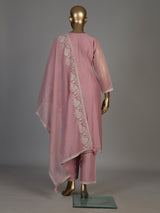 Pink women floral threadwork kurti set