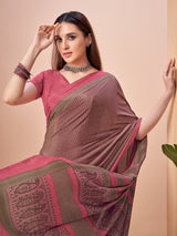 Pink printed crepe silk saree for women