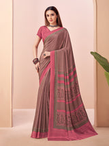 Pink printed crepe silk saree for women