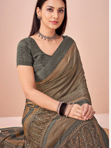 Black printed crepe silk saree for women