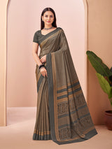 Black printed crepe silk saree for women