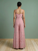Pink women embroidered leheriya jumpsuit indo western