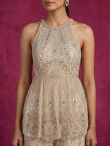 Cream women embellished halter sharara suit