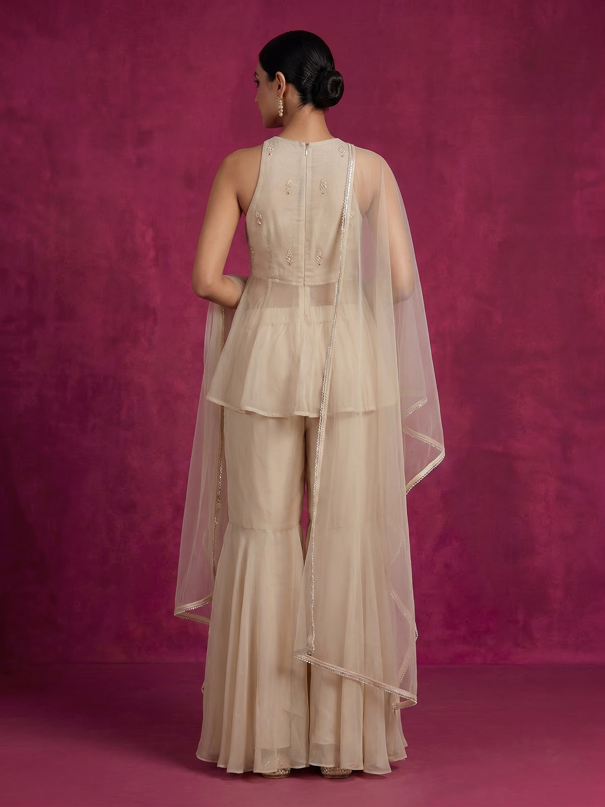 Cream women embellished halter sharara suit