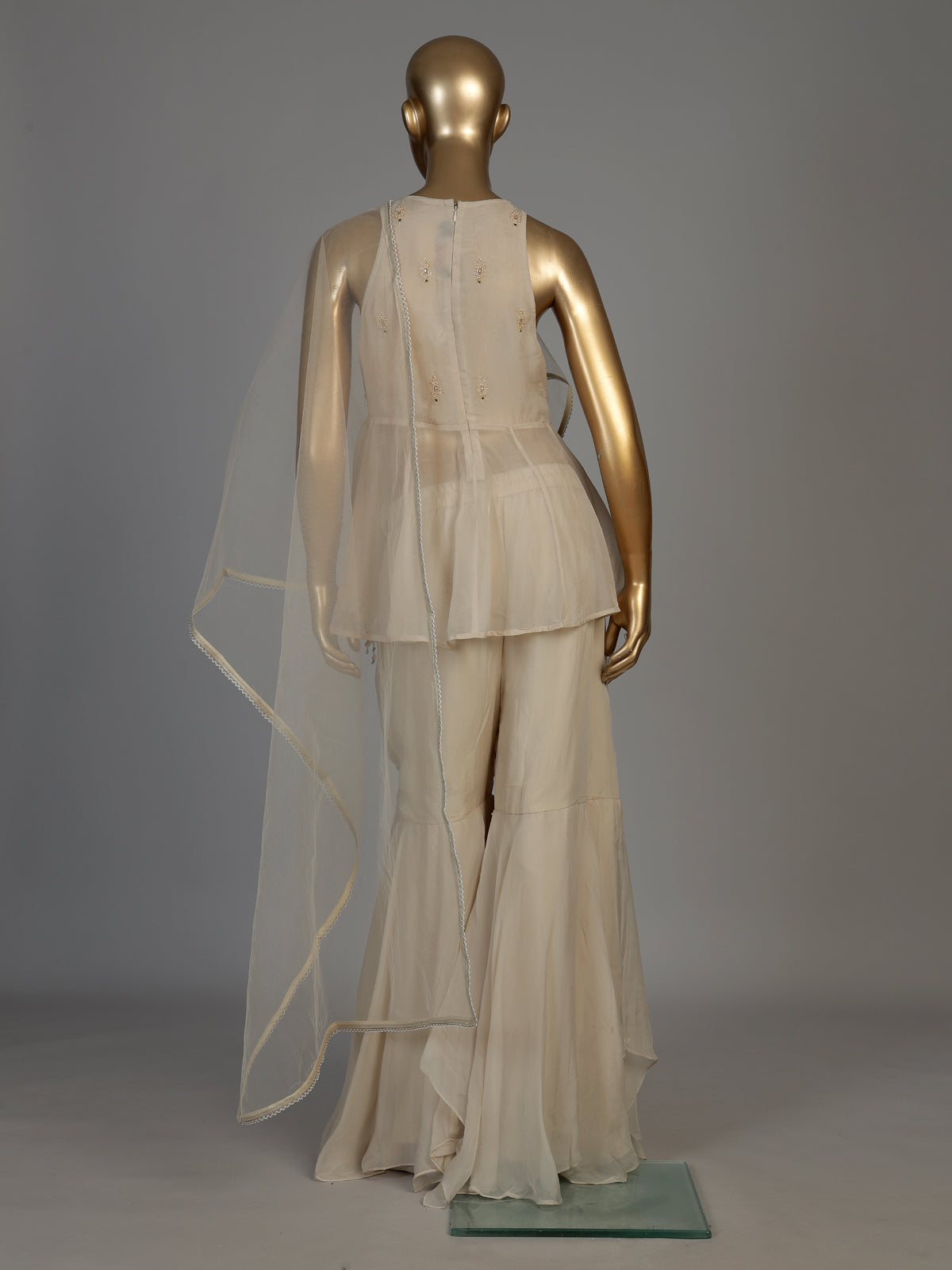 Cream women embellished halter sharara suit
