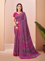 Pink bandhani printed crepe silk saree with unstitched blouse